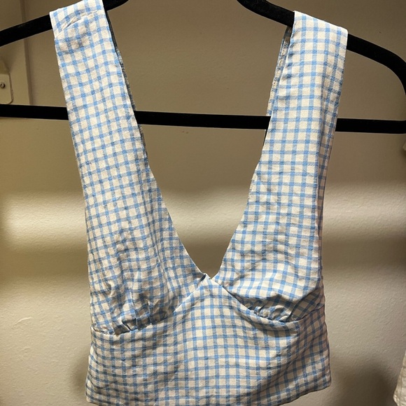 Blue and White Checkered Women's summer cross back top - Picture 1 of 2